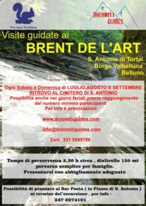 Volantino visite guidate ai brent de l'Art in collaborazione con le Guide Alpine Dolomiti Guides